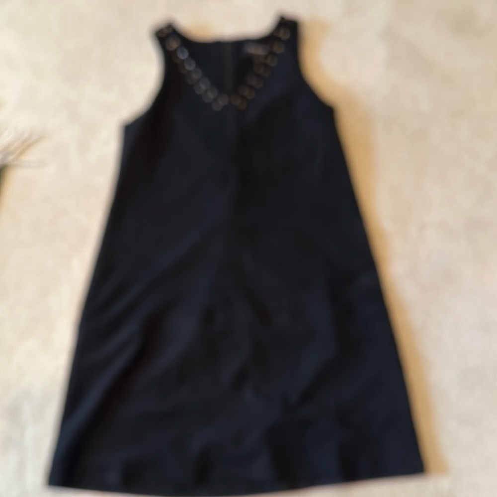 Sugar-Lips sleeveless v-neck faux sueded mini dress, studded detail on v-neck